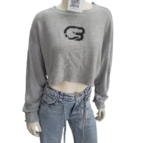 FREE PEOPLE FP MOVEMENTSurfside Crop Sweatshirt In Heather Grey - Picture 1 of 16